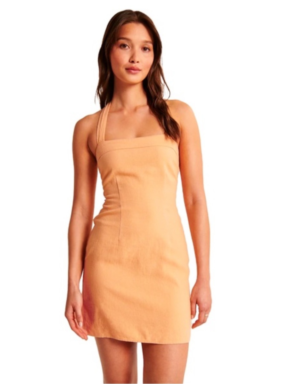 Abercrombie and Fitch Orange Linen Blend Halter Neck Fitted Mini Dress Summer